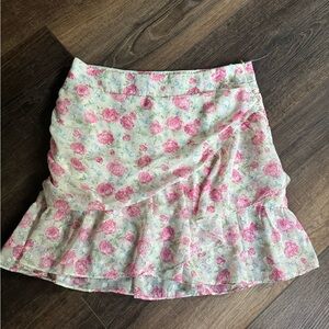 Altar'd State Pink and Green Ruffled Mini Skirt
